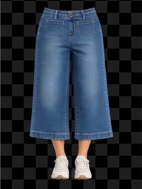 NEW Women's 14 High Rise Relaxed Wide Leg Cropped Jeans Capris Pockets Baggy NWT